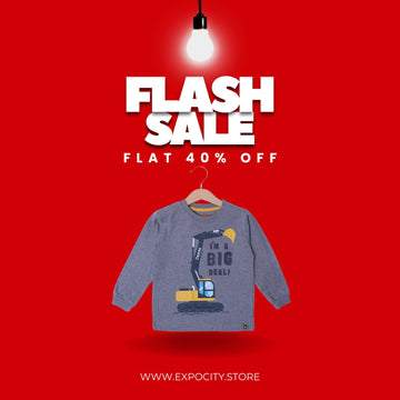 GREY I'M A BIG DEAL ESCAVATOR PRINTED FULL SLEEVES T-SHIRT